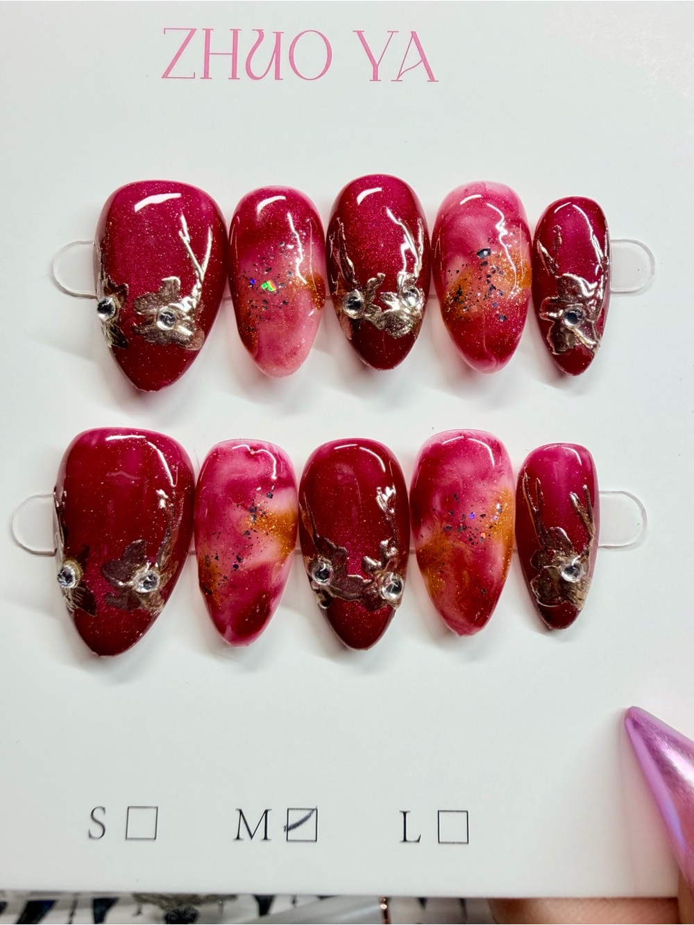 Pink Marbleized Floral Accent Press-On Nails